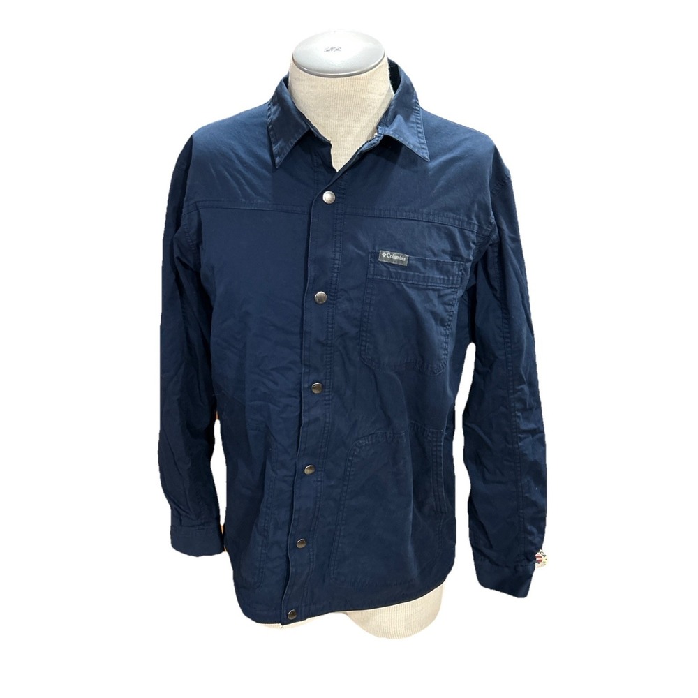 Columbia mens jacket Medium Shacket Snap Button Pocket Navy Blue Long Sleeve